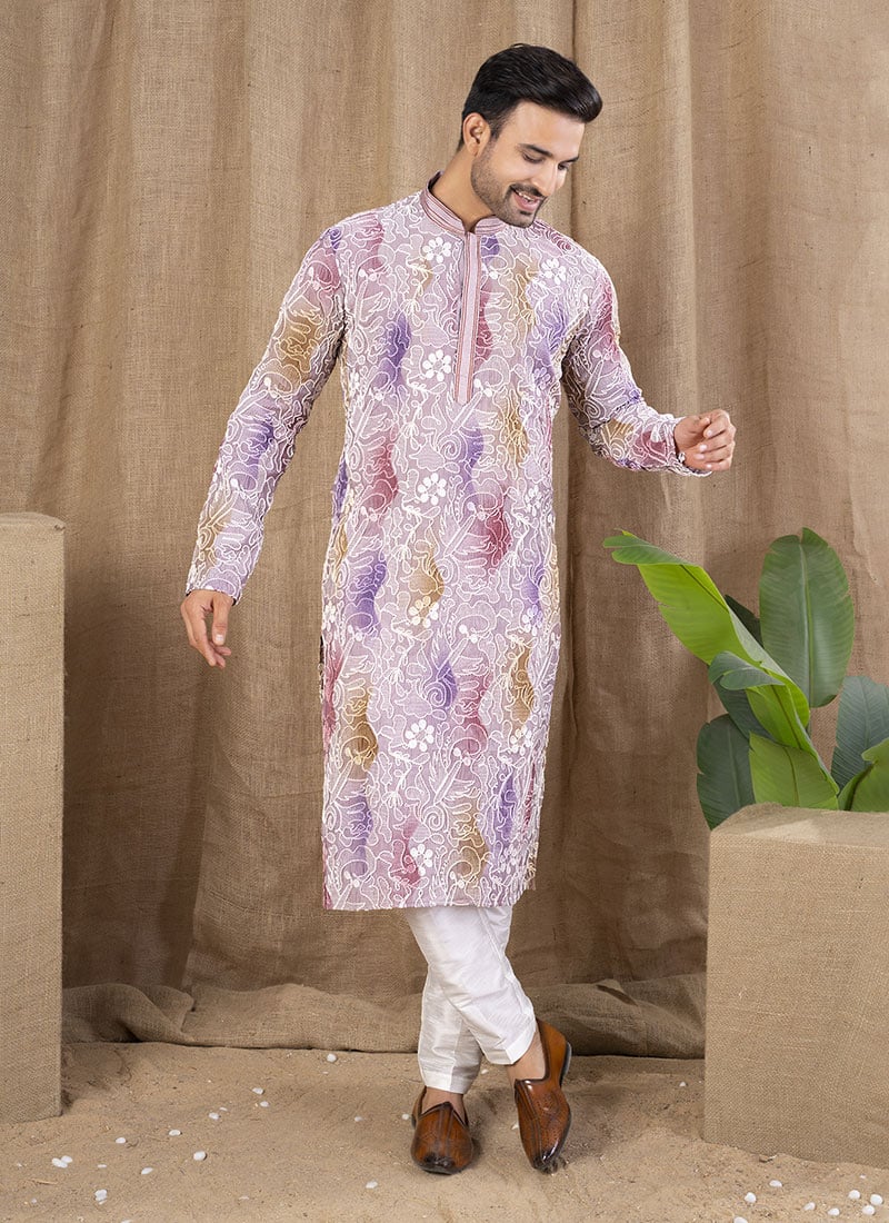 Multicolor Silk Embroidered Kurta Pyjama Festive Wear