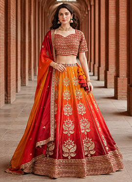 Multicolor Silk Embroidered Sequins Lehenga
