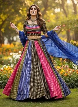 Multicolor Soft Silk Zari Jacquard Woven Lehenga