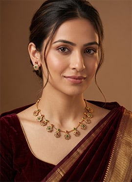 Multicolor Teardrop Motif Golden Necklace Set