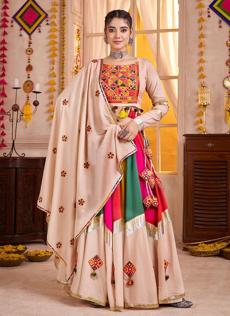 Multicolor Viscose Cotton Kutch And Mirror Gota Chaniya Choli