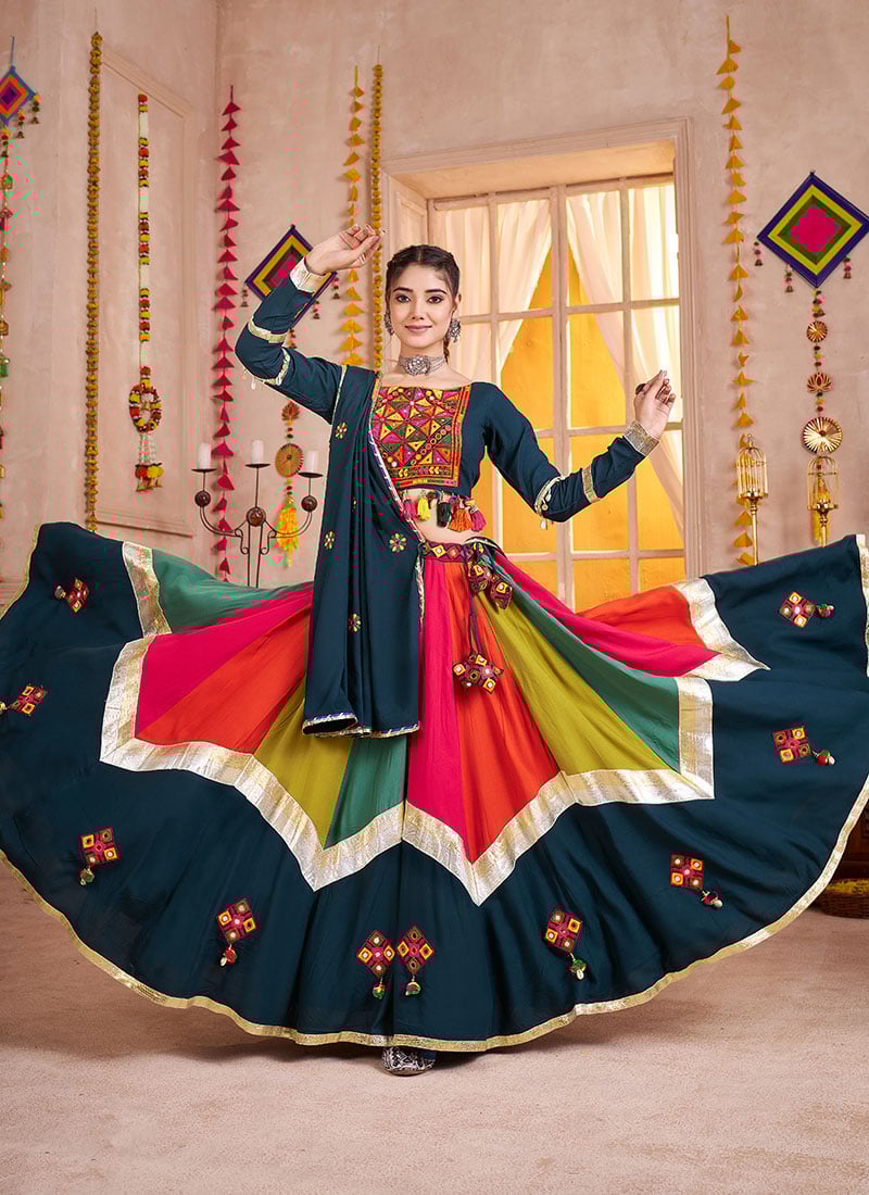Multicolor Viscose Cotton Kutch And Mirror Gota Chaniya Choli