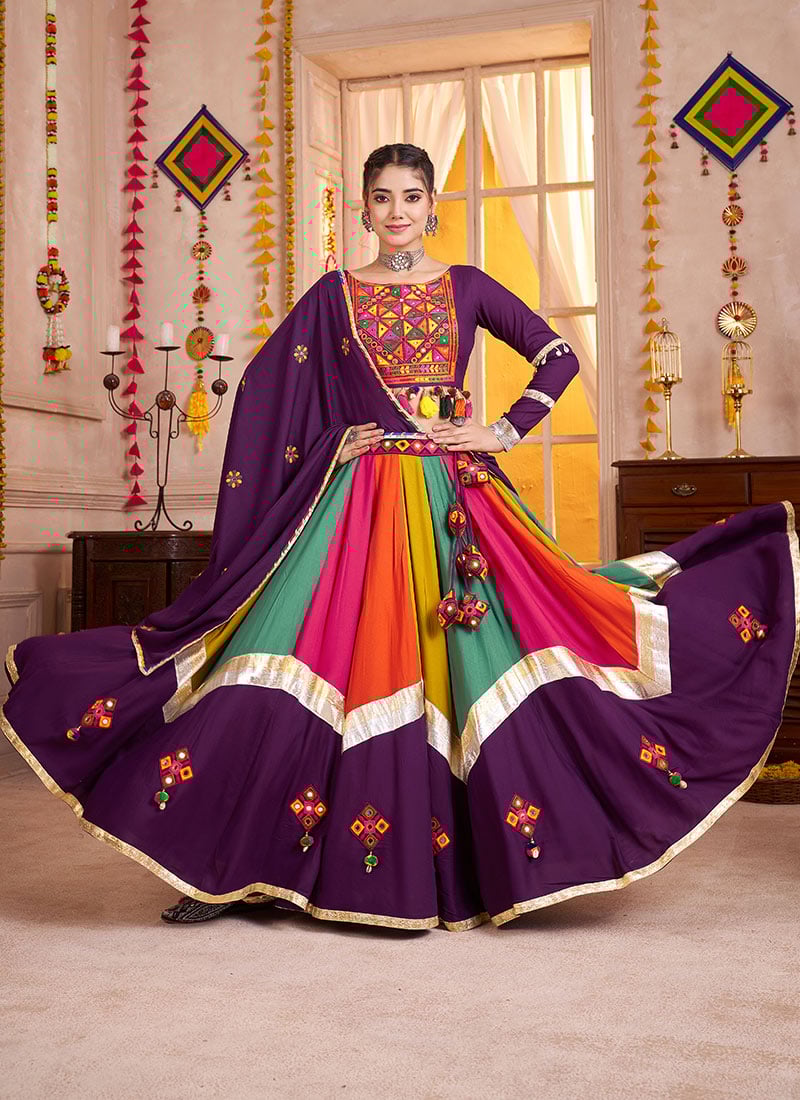 Multicolor Viscose Cotton Kutch And Mirror Gota Chaniya Choli