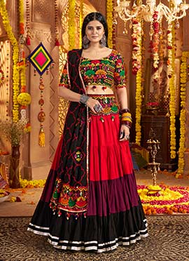 Multicolor Viscose Cotton Kutch And Mirror Work Chaniya Choli