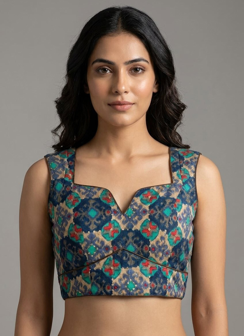Multicolor Viscose Floral Print Smocking Stretchable  Blouse Festive Wear