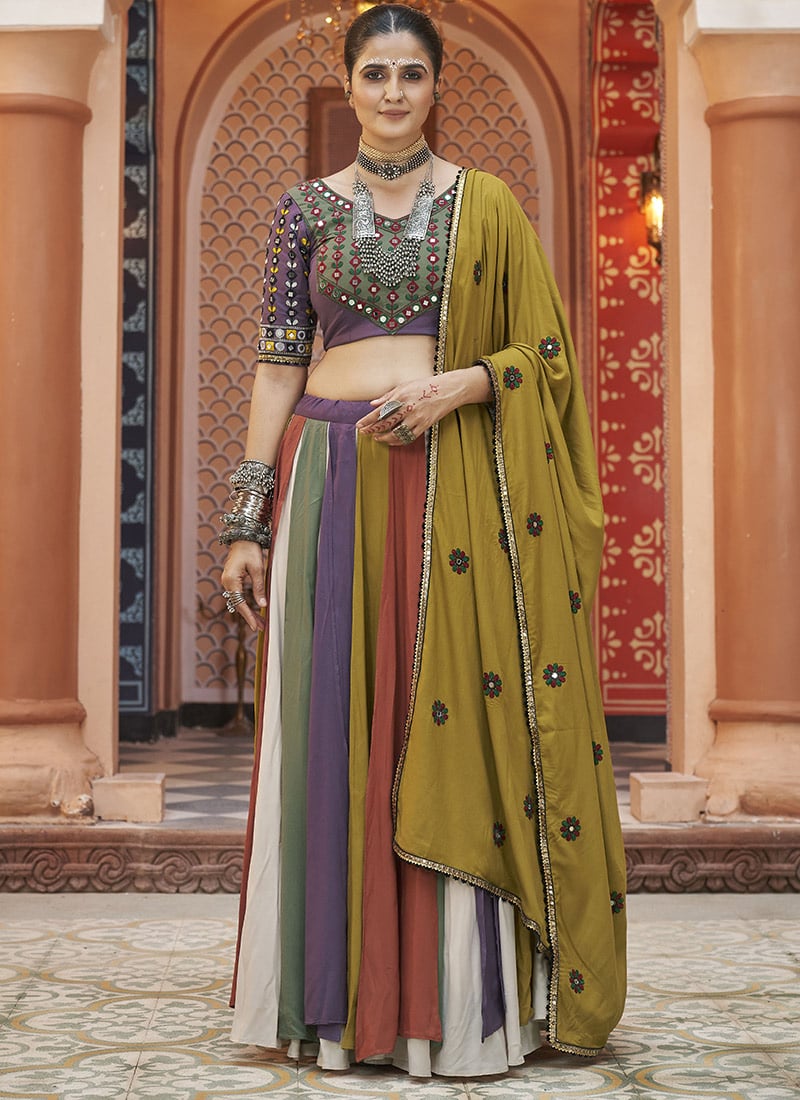 Multicolor Viscose Rayon Kutch Work Stunning Chaniya Choli Festive Wear
