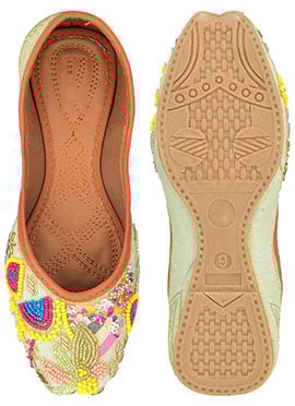 Multicolor Zardosi Hand Embroidered Sequins Juti