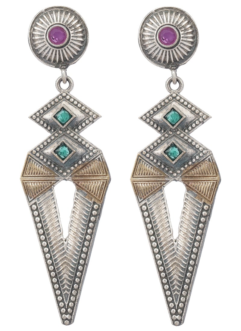 Multicolored Alloy Oxidised Stone Work Danglers Party Wear