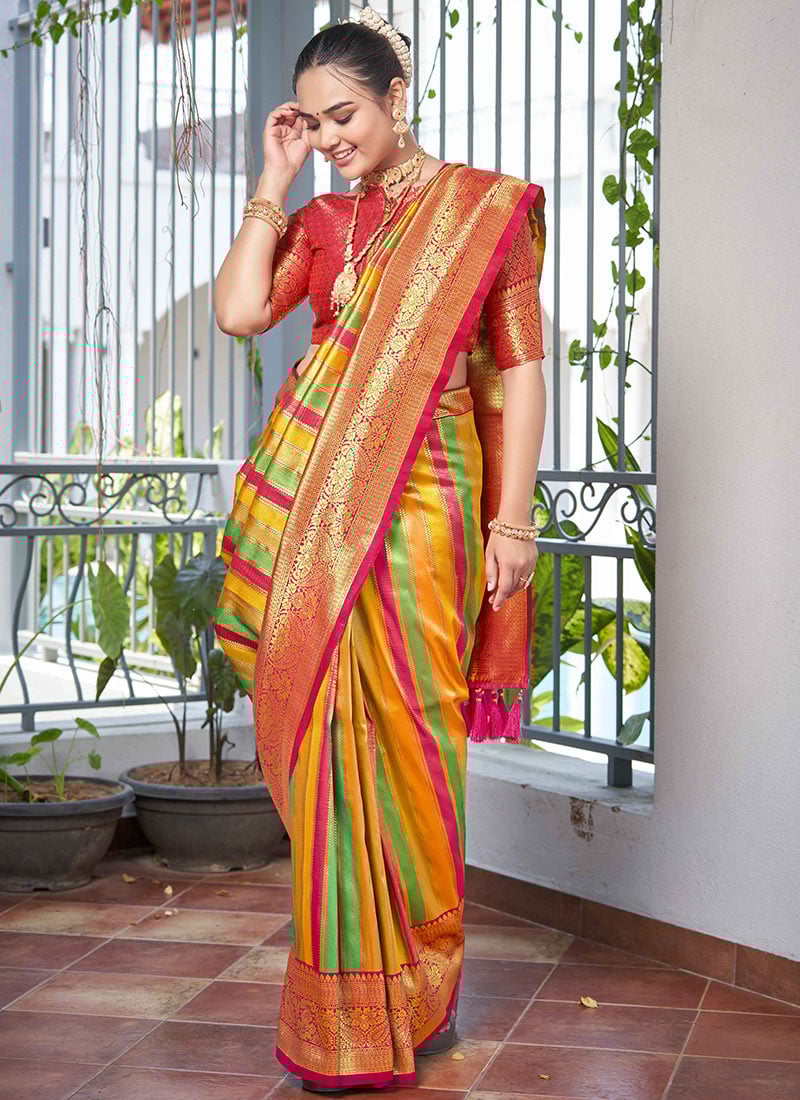 Multicolored Banarasi Silk Saree Festive Wear-SA3SMN1953