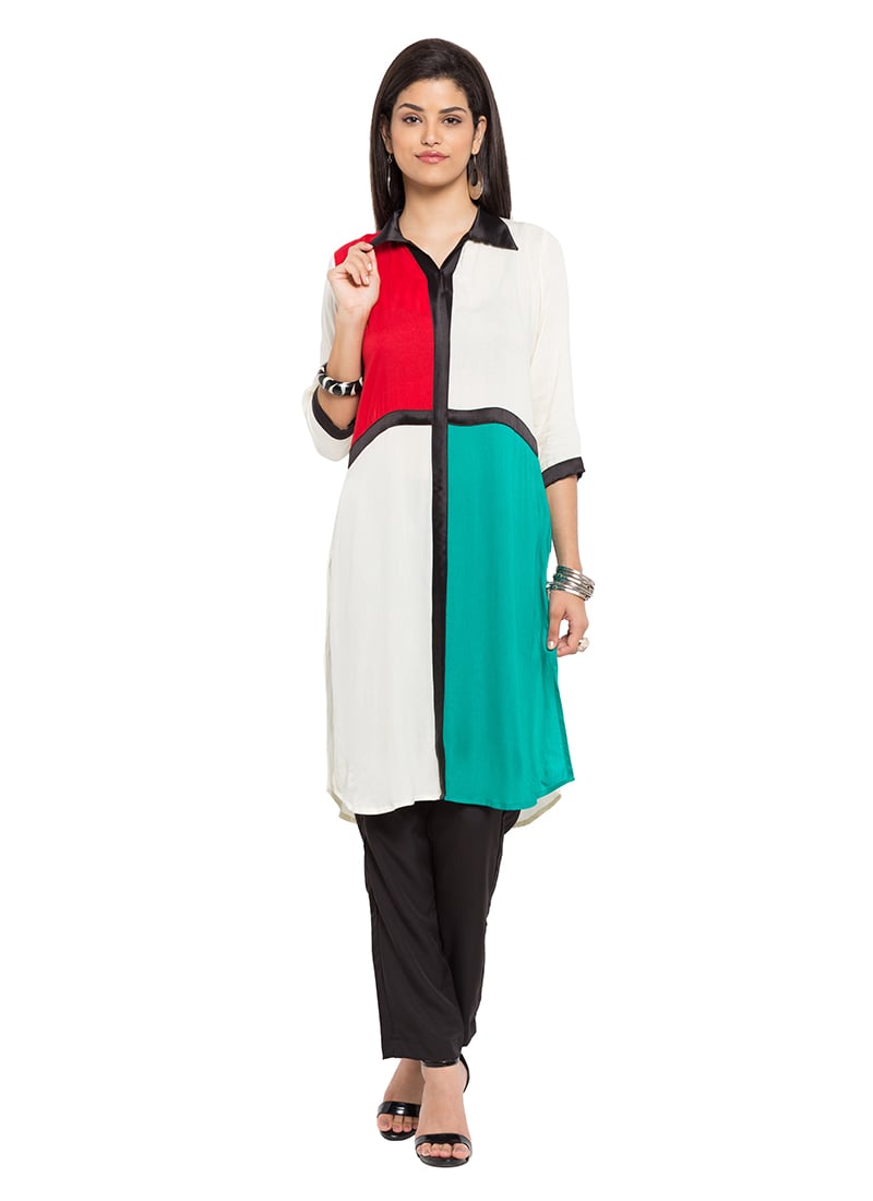 Multicolored Blended Cotton Kurti After Six Wear