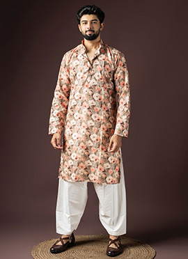 Multicolored Blended Cotton Printed Kurta Pyjama