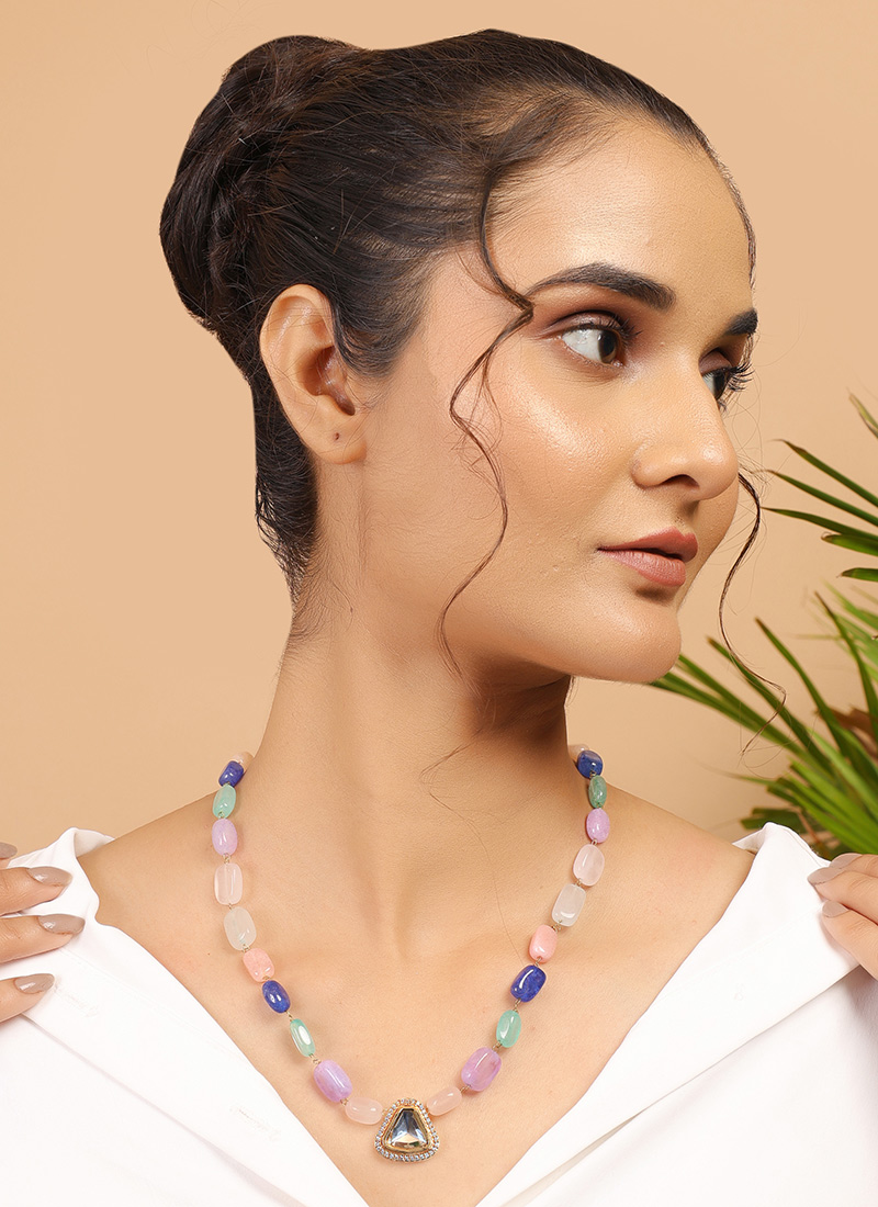 Multicolored Brass Polki Necklace  Festive Wear