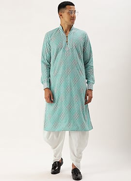 Multicolored Chinon Embroidered Kurta Pyjama
