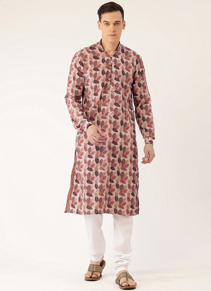 Multicolored Chinon Kurta Set With Straight Pant
