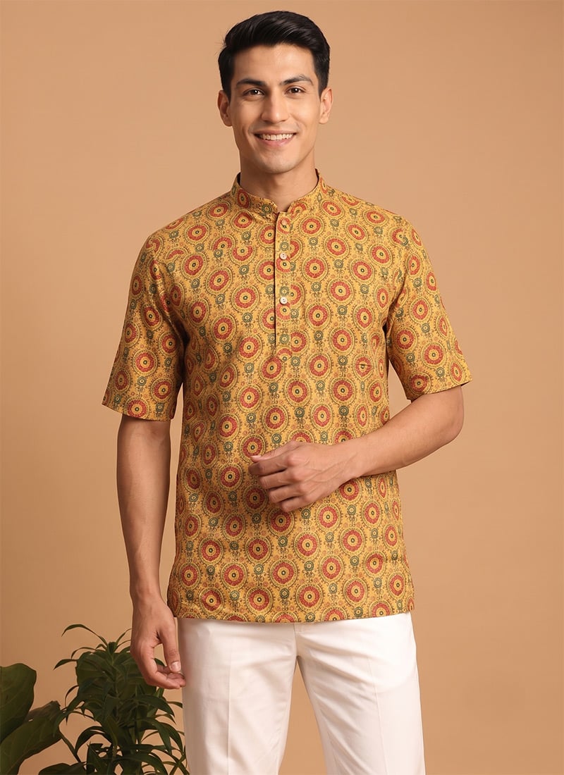 Multicolored Cotton Digital Print Kurta For Men