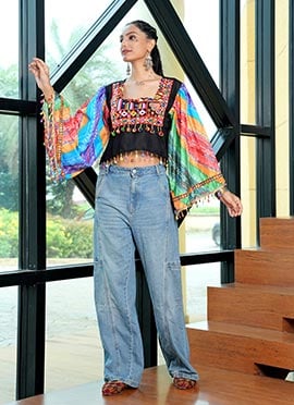 Multicolored Cotton Mirror And Kutch Work Bandhini Print Tunic