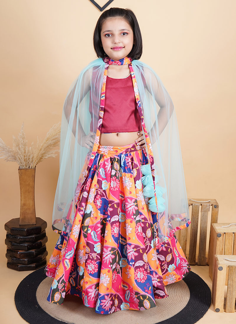 Multicolored Cotton Printed Kids Girls Lehenga After Six Wear
