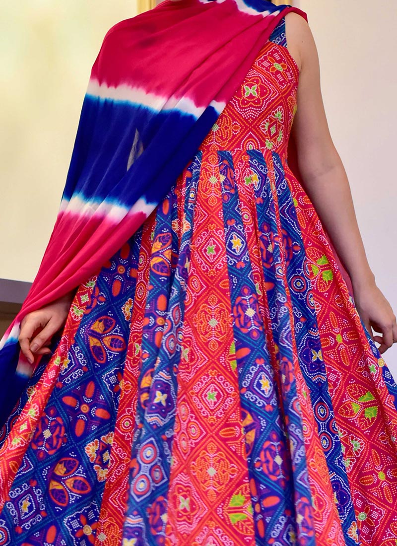Buy Multicolored Cotton Silk Printed Anarkali Gown Party Wear, Printed