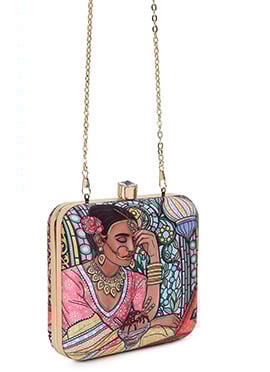 Multicolored Crepe Silk Digital Print Clutch