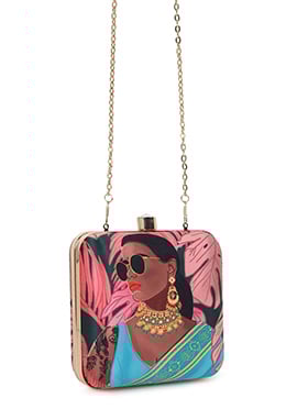 Multicolored Crepe Silk Digital Print Clutch