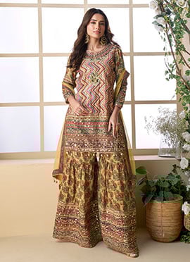 Multicolored Crepe Silk Printed Sharara Suit