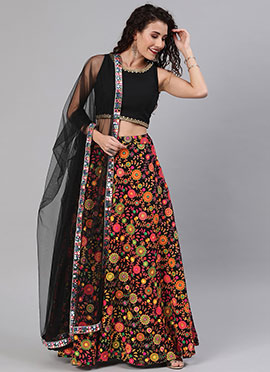 Multicolored Embroidered Floor Length Lehenga Set