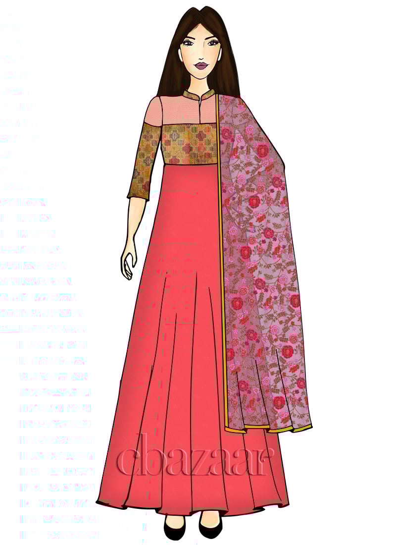 Multicolored Embroidered Full Length Anarkali Wedding Wear