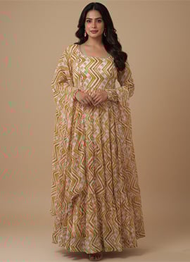 Multicolored Faux Georgette Printed Anarkali Suit