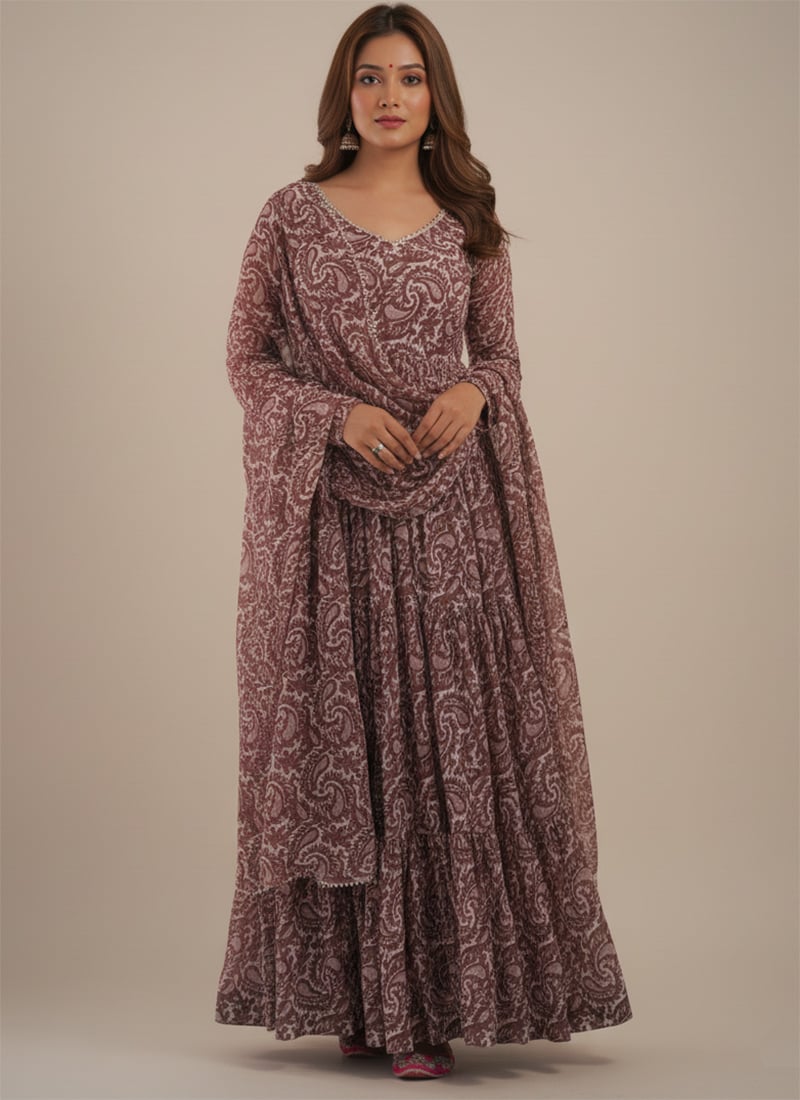 Multicolored Faux Georgette Printed Anarkali Suit After Six Wear