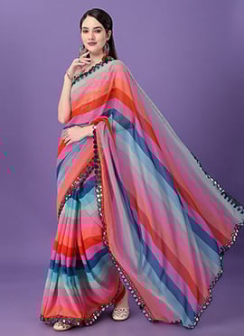 Multicolored Faux Georgette Sari