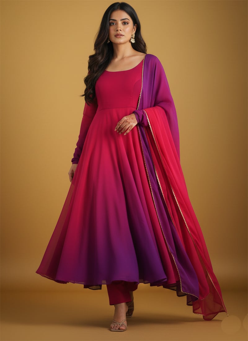 Multicolored Faux Georgette Tie N Dye Anarkali Suit After Six Wear