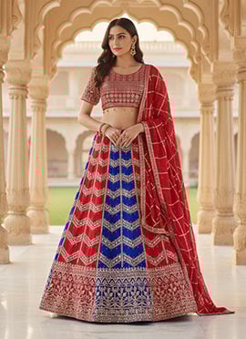 Multicolored Faux Georgette Zari Embroidered Sequins Lehenga