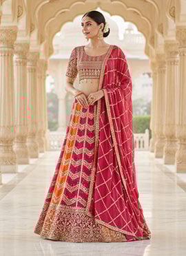 Multicolored Faux Georgette Zari Embroidered Sequins Lehenga
