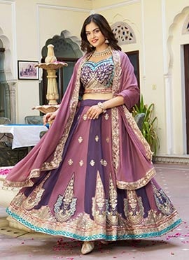 Multicolored Faux Georgette Zari Embroidered Sequins Lehenga