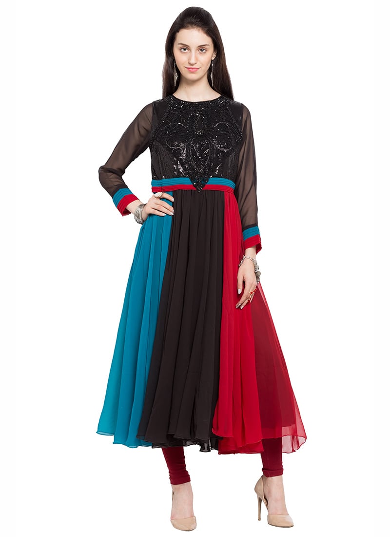 Multicolored Georgette Embroidered Anarkali Kurti Party Wear