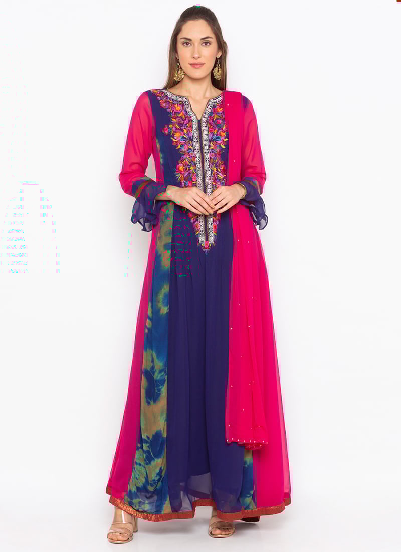 Multicolored Georgette Embroidered Anarkali Suit