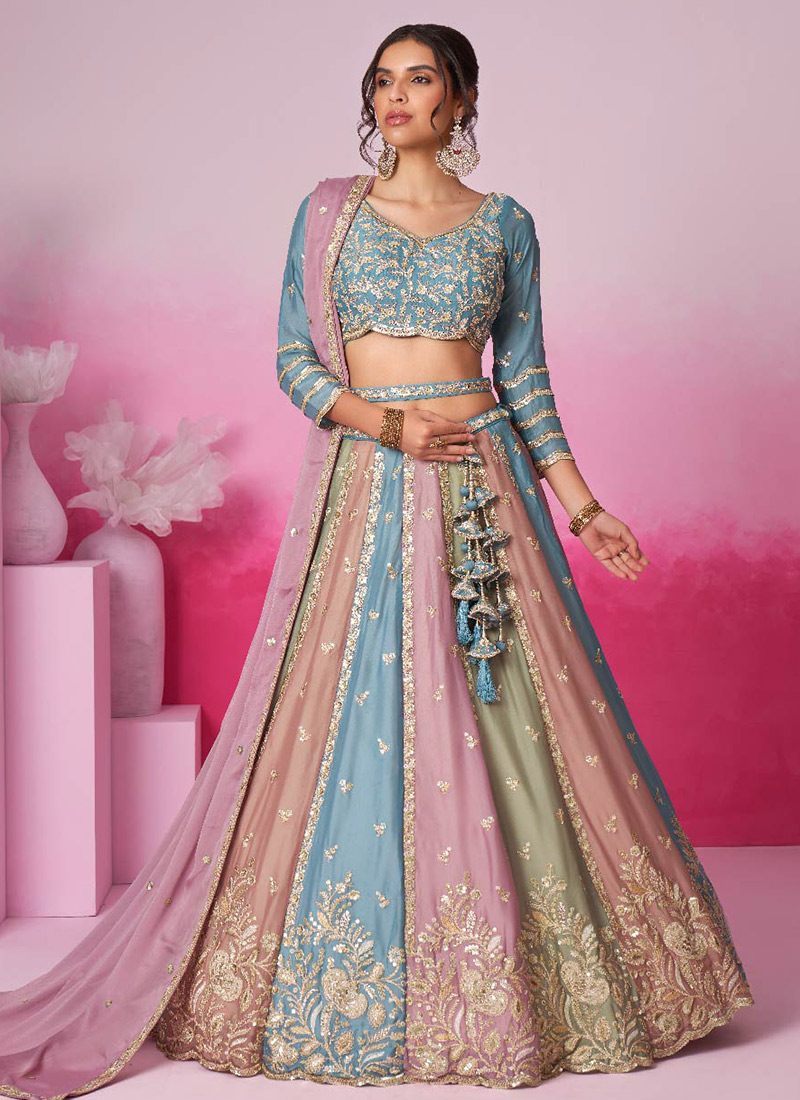 Multicolored Georgette Embroidered Sequins Stunningly Beautiful Lehenga Wedding Wear