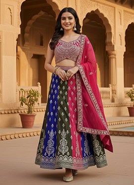 Multicolored Georgette Sequins and Zari Embroidery A Line Lehenga