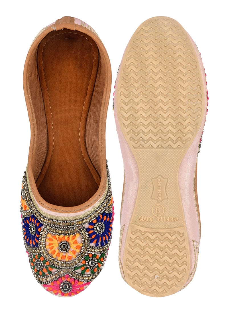 Multicolored Hand Embroidered Stone Work Juti