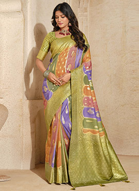 Multicolored Jacquard Silk With Zari Woven Saree