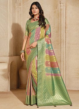 Multicolored Jacquard Silk With Zari Woven Saree