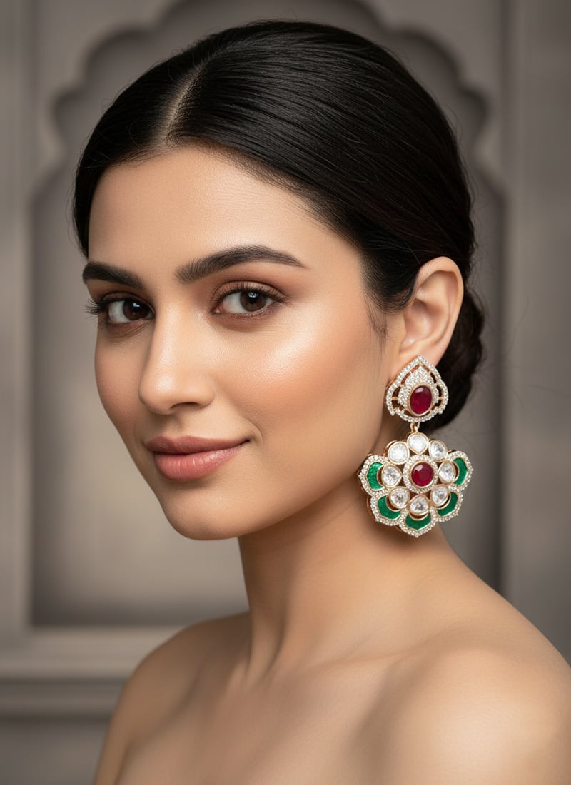 Multicolored Kundan And Stones Danglers Festive Wear