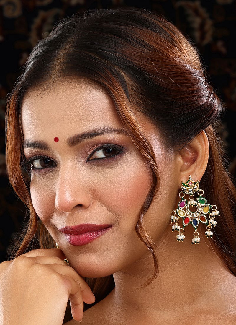 Multicolored Kundan Beads Danglers Festive Wear