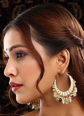 Multicolored Kundan Beads Hoops