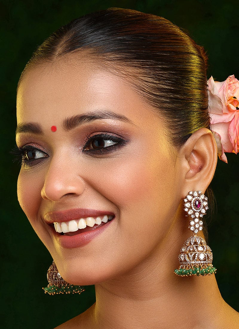 Multicolored Kundan Beads Stones Jhumka Festive Wear