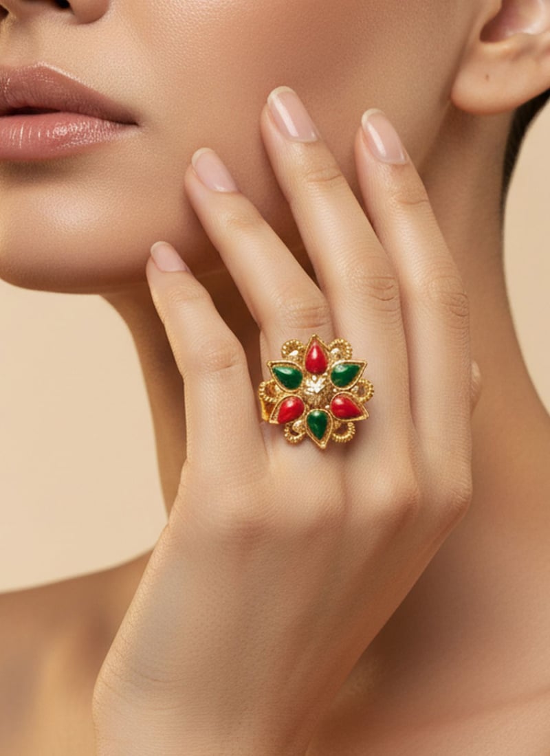 Multicolored Kundan Ring