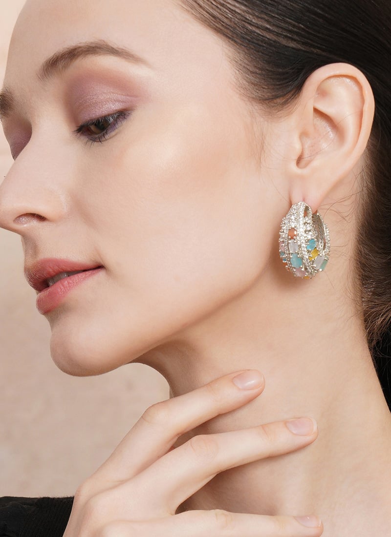 Multicolored Kundan Stones Hoops Festive Wear