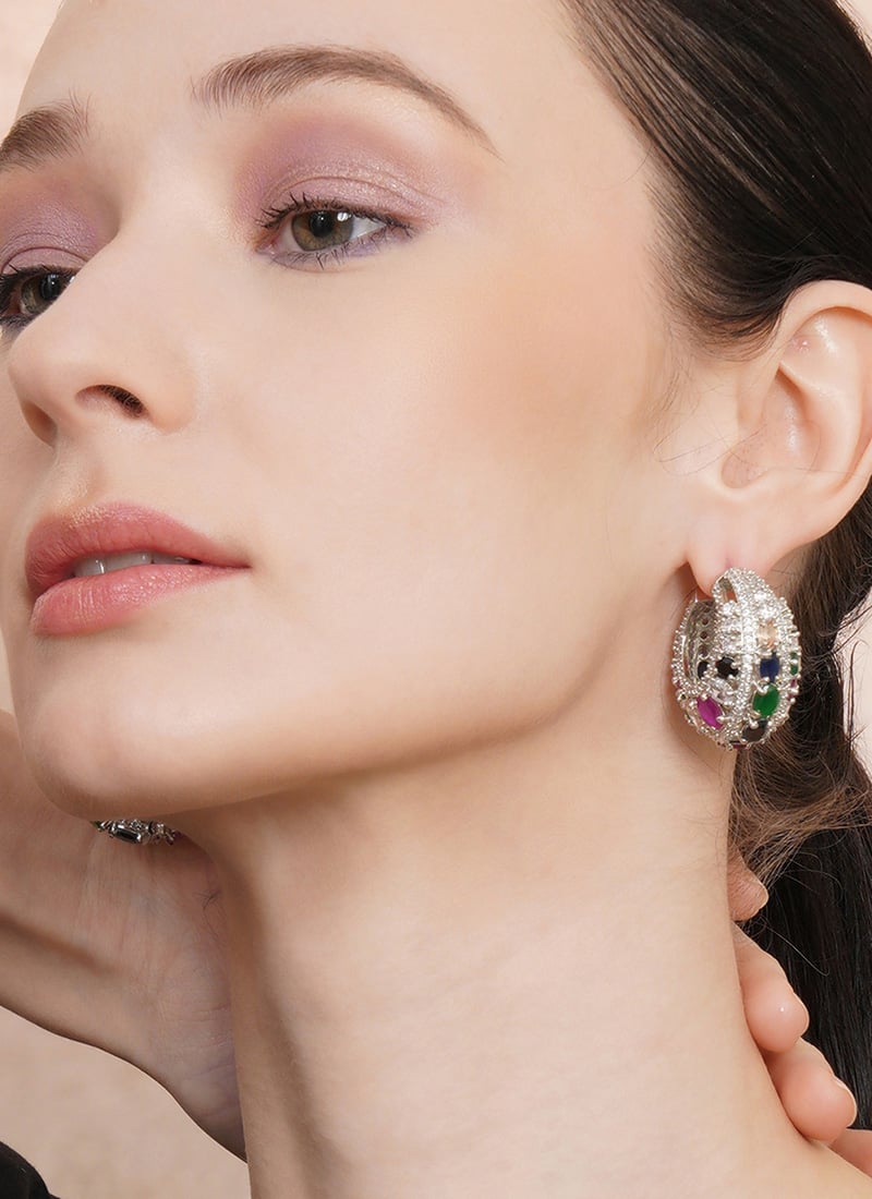 Multicolored Kundan Stones Hoops Festive Wear