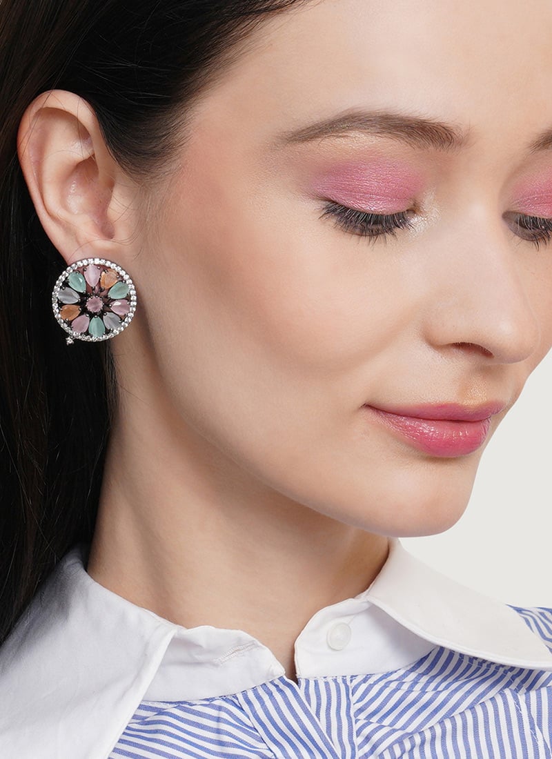 Multicolored Kundan Stones Studs Festive Wear