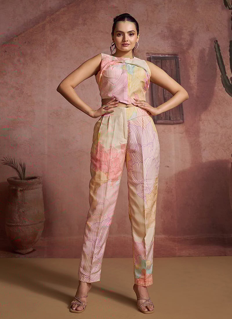 Multicolored Muslin Silk Printed Indowestern Sets And Suits After Six Wear